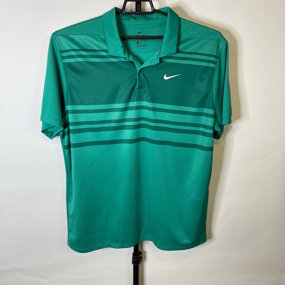 Nike Dri-Fit Standard Fit Green Striped Polo Shirt Size XL Mens
